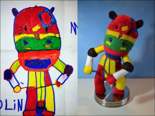 Мягкие игрушки, сделанные по рисункам детей