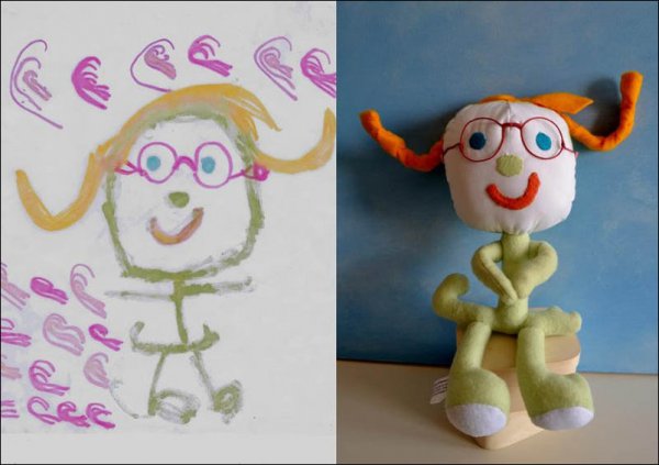 Мягкие игрушки, сделанные по рисункам детей
