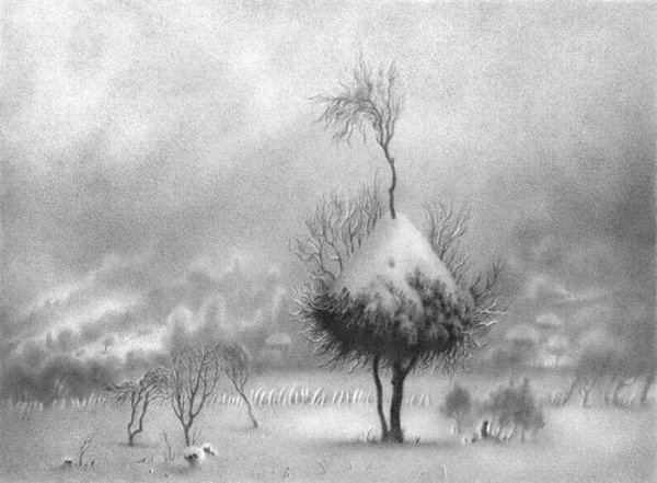 Зимние пейзажи, нарисованные ручкой