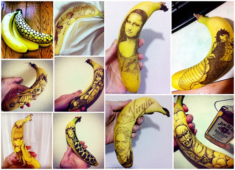 Забавные рисунки на бананах